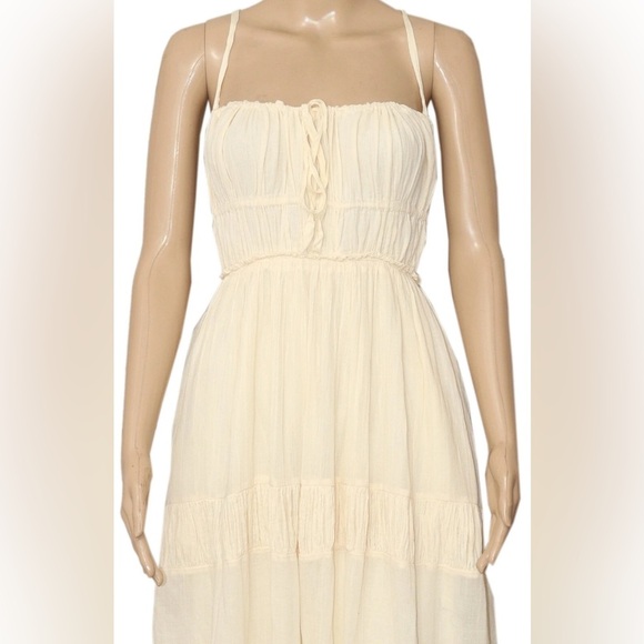 Free People Boho Maxi Dress Cream/White NWT 100% Cotton Adjustable Straps Size L - Picture 6 of 8